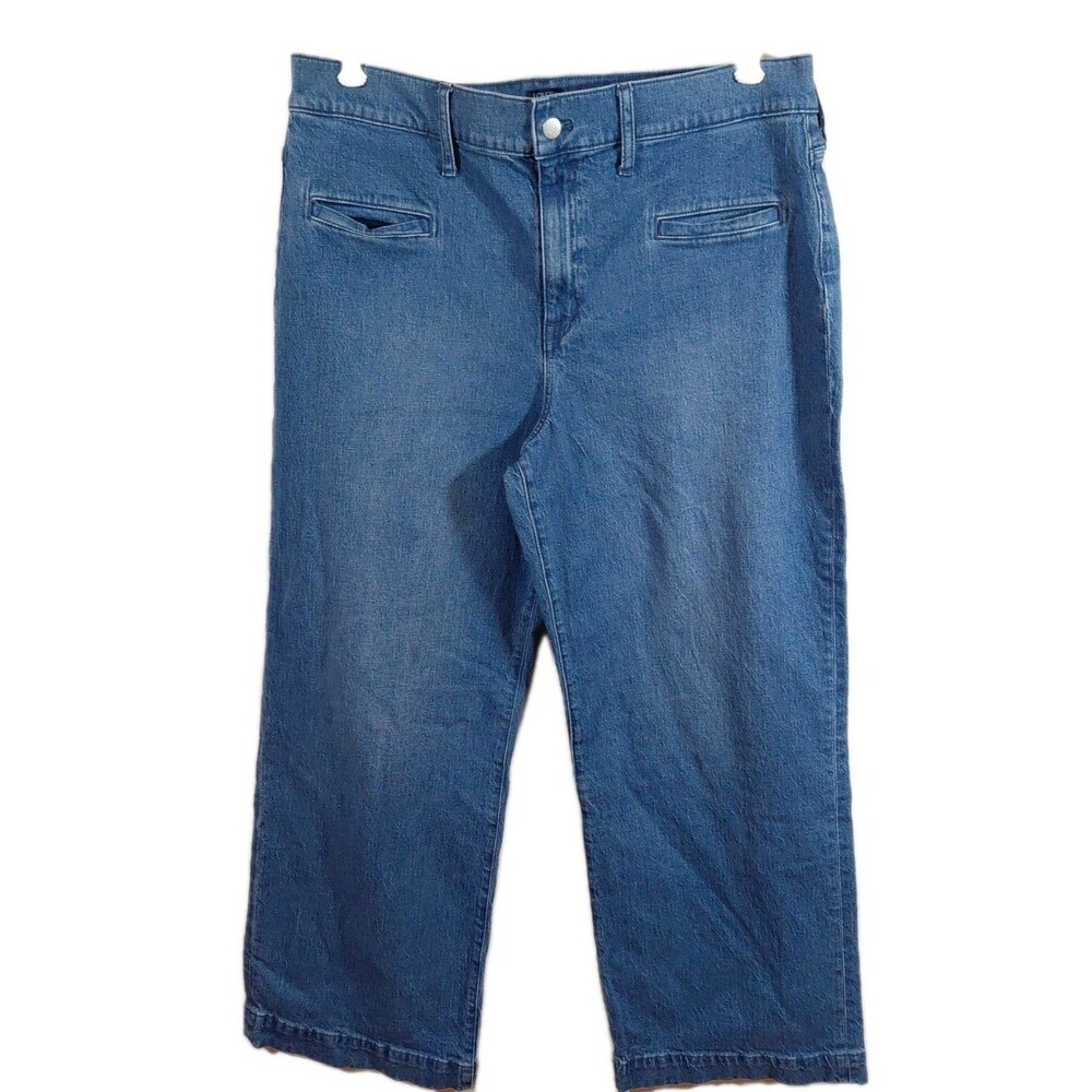 J. Crew Women's Wide Leg Welt Front Pockets Cropped Blue Jeans Size 33T